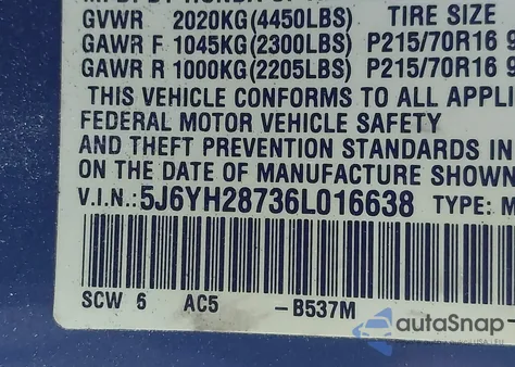 2006 Honda Element Ex-P from USA, damaged, VIN 5J6YH28736L016638